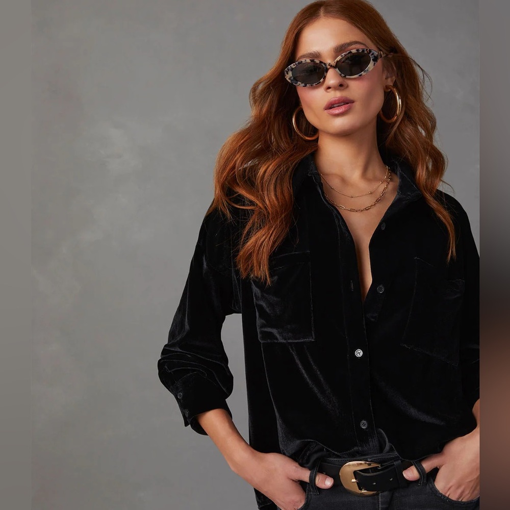 Magical Wonder Velvet Button Down Top